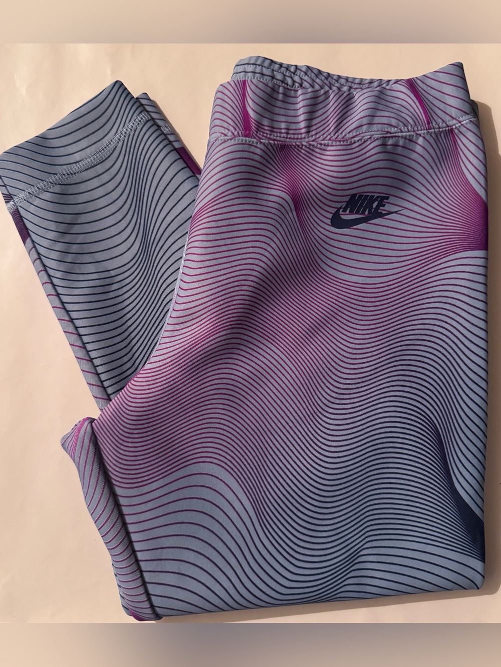 Nike Purple and Light Blue Wave-Print Womens Leggings